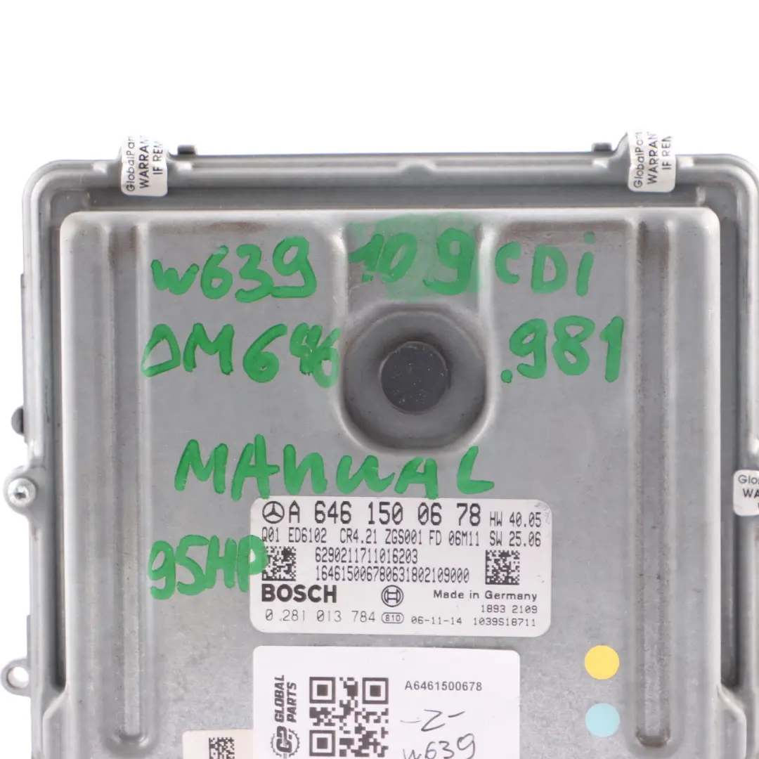 646.981 95HP Engine Unit ECU Manual to Mercedes Vito W639 109 CDI with Part number A6461500678 Mercedes Vito W639 109 CDI 646.981 95HP Engine Unit ECU Manual - SKU A6461500678 - Part number A6461500678