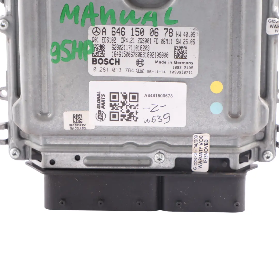 Mercedes Vito W639 109 CDI 646.981 95HP Engine Unit ECU Manual - SKU A6461500678 - Part number A6461500678