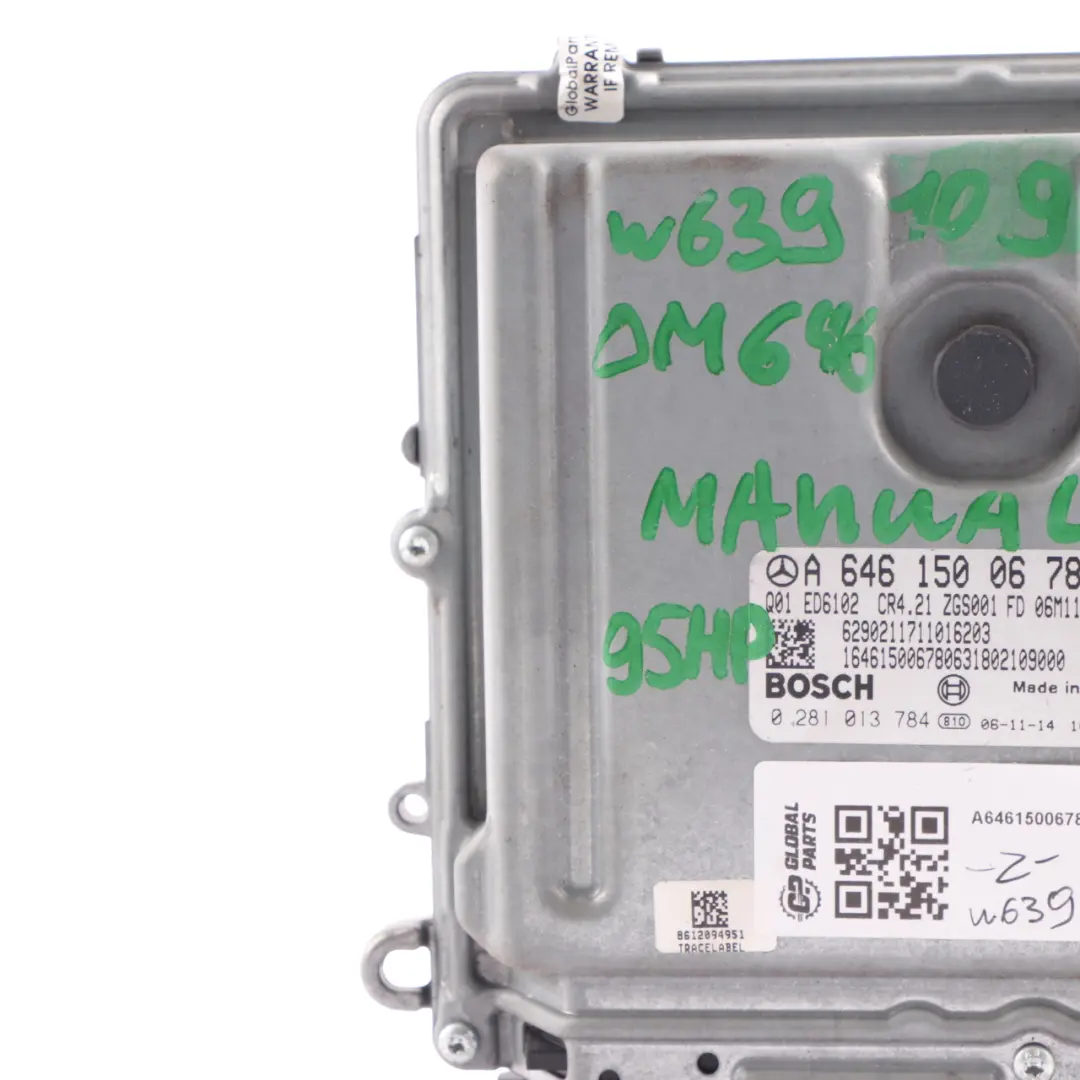 646.981 95HP Engine Unit ECU Manual to Mercedes Vito W639 109 CDI with Part number A6461500678 Mercedes Vito W639 109 CDI 646.981 95HP Engine Unit ECU Manual - SKU A6461500678 - Part number A6461500678