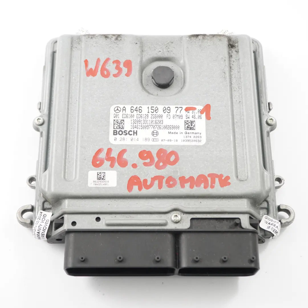 Mercedes Vito W639 646.980 Motor ECU Kit Schlüssel schalter - SKU A6461500977-1 - Teilenummer A6461500977