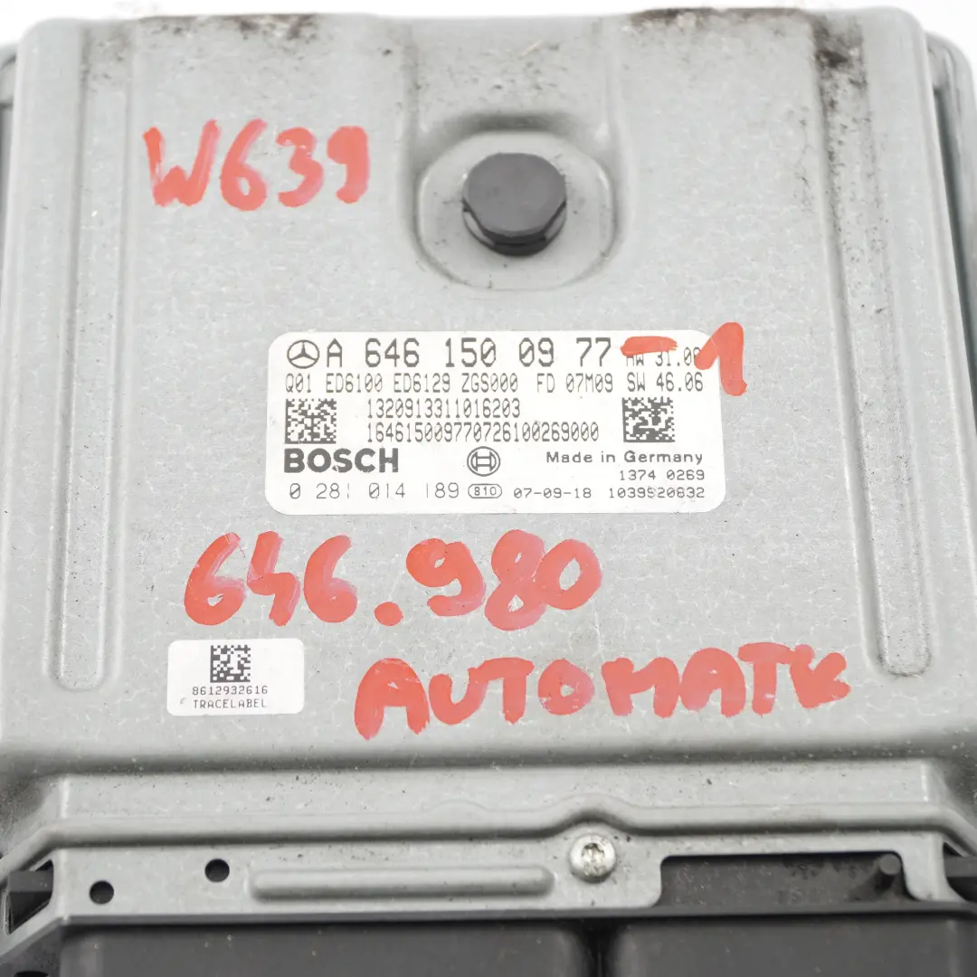 Mercedes Vito W639 646.980 Engine Unit ECU Kit Key Lock Automatic - SKU A6461500977-1 - Part number A6461500977
