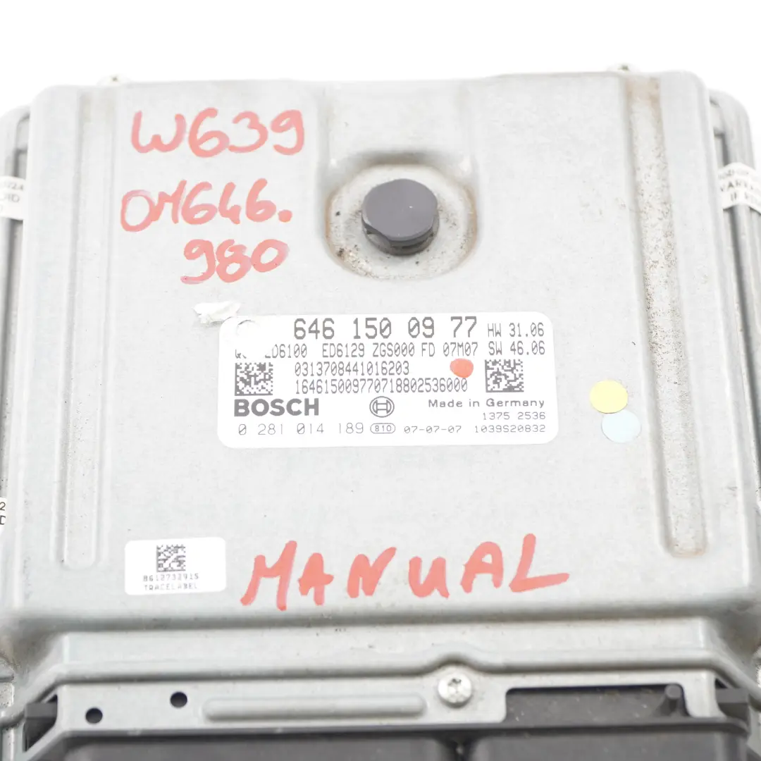 OM646.980 Motor ECU Unidad Control Módulo Manual para Mercedes Vito W639 con número de pieza A6461500977 Mercedes Vito W639 OM646.980 Motor ECU Unidad Control Módulo Manual - SKU A6461500977 - Número de pieza A6461500977