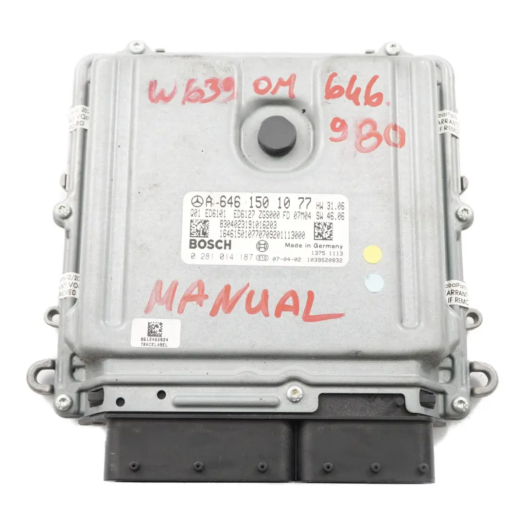 OM646.980 Motor ECU Unidad Control Módulo Manual para Mercedes Vito W639 con número de pieza A6461501077 Mercedes Vito W639 OM646.980 Motor ECU Unidad Control Módulo Manual - SKU A6461501077 - Número de pieza A6461501077