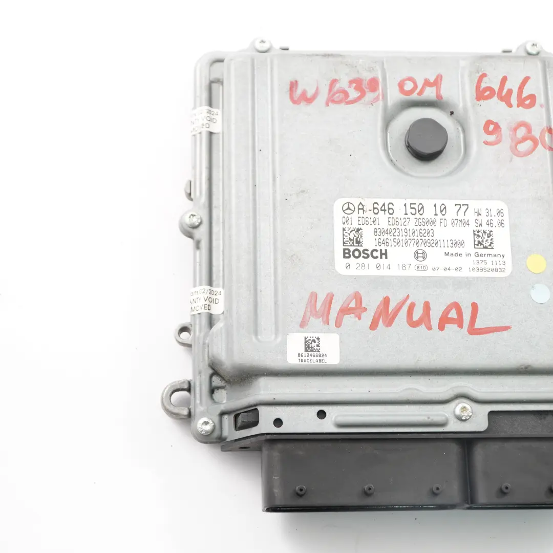 Mercedes Vito W639 OM646.980 Motor ECU Unidad Control Módulo Manual - SKU A6461501077 - Número de pieza A6461501077