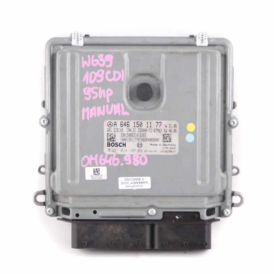 OM646.980 95HP Engine Control Unit ECU to Mercedes W639 109 CDI with Part number A6461501177 Mercedes W639 109 CDI OM646.980 95HP Engine Control Unit ECU - SKU A6461501177 - Part number A6461501177