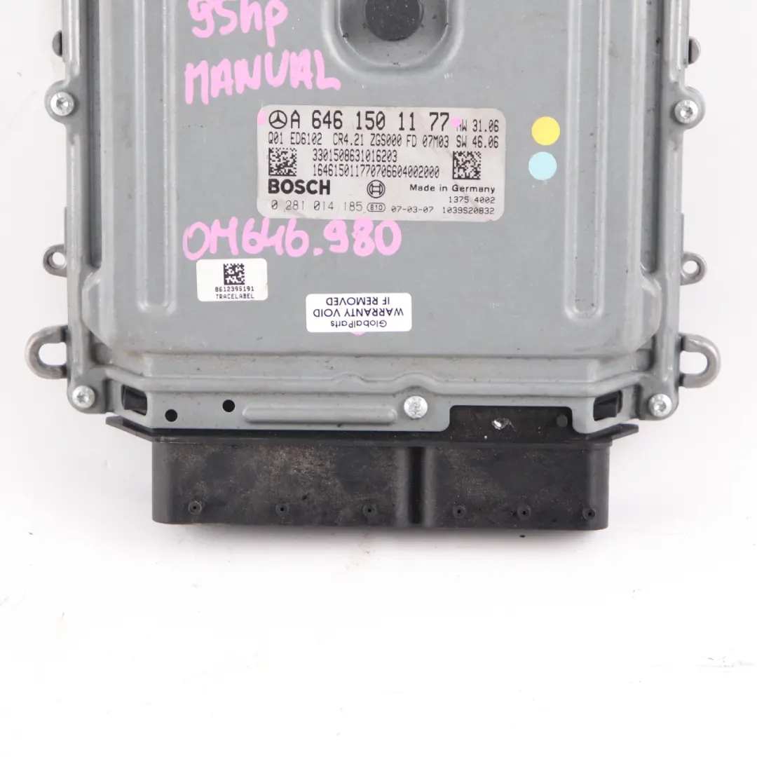 OM646.980 95HP Engine Control Unit ECU to Mercedes W639 109 CDI with Part number A6461501177 Mercedes W639 109 CDI OM646.980 95HP Engine Control Unit ECU - SKU A6461501177 - Part number A6461501177