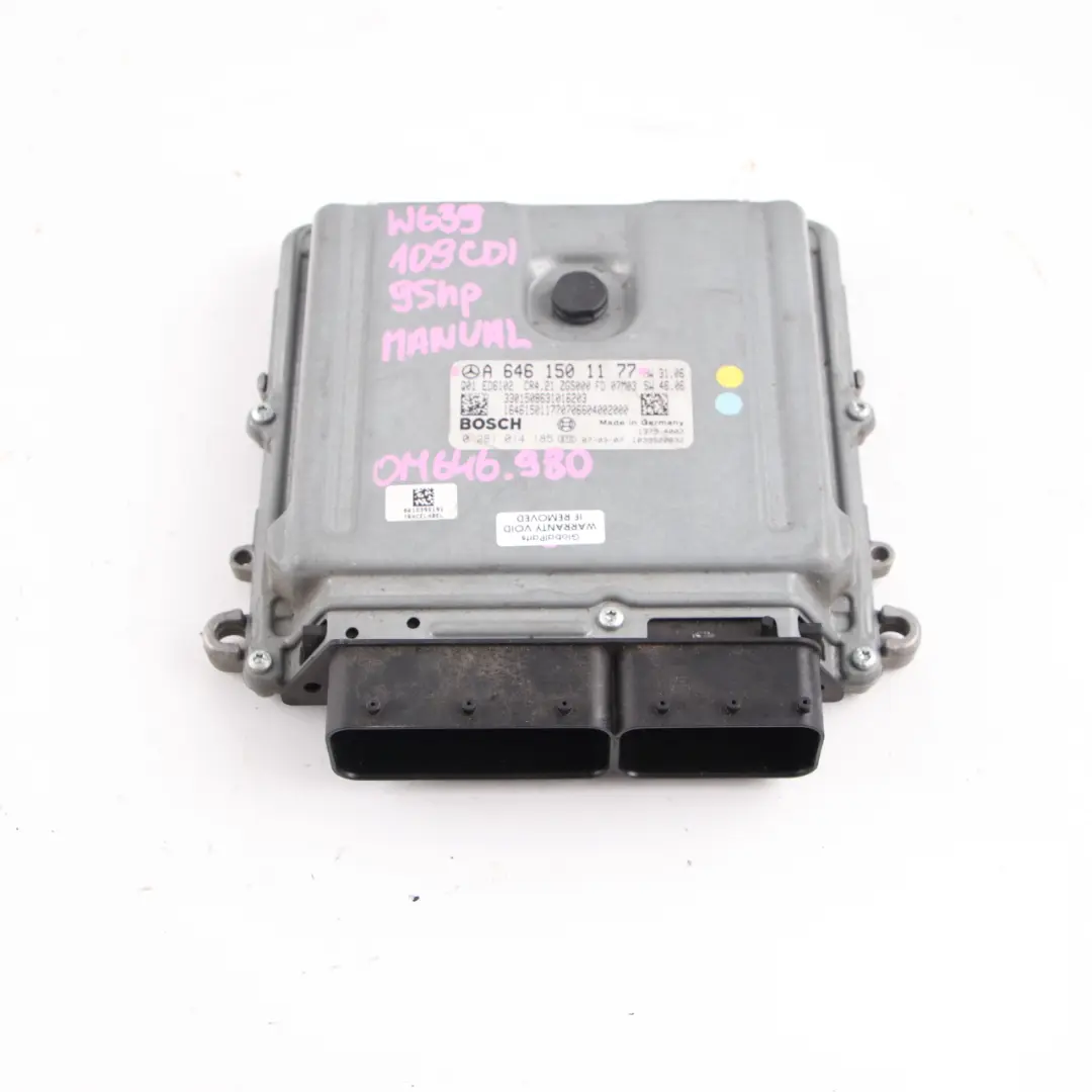 OM646.980 95HP Engine Control Unit ECU to Mercedes W639 109 CDI with Part number A6461501177 Mercedes W639 109 CDI OM646.980 95HP Engine Control Unit ECU - SKU A6461501177 - Part number A6461501177