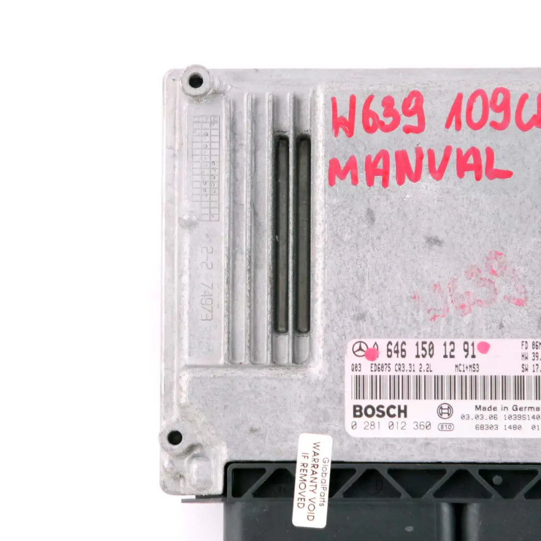 OM646 Engine Unit Module ECU Manual to Mercedes W639 Vito 109 CDI with Part number A6461501291 Mercedes W639 Vito 109 CDI OM646 Engine Unit Module ECU Manual - SKU A6461501291 - Part number A6461501291