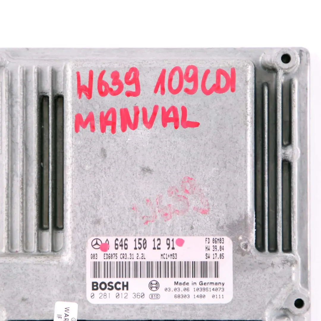 Mercedes W639 Vito 109 CDI OM646 Engine Unit Module ECU Manual - SKU A6461501291 - Part number A6461501291