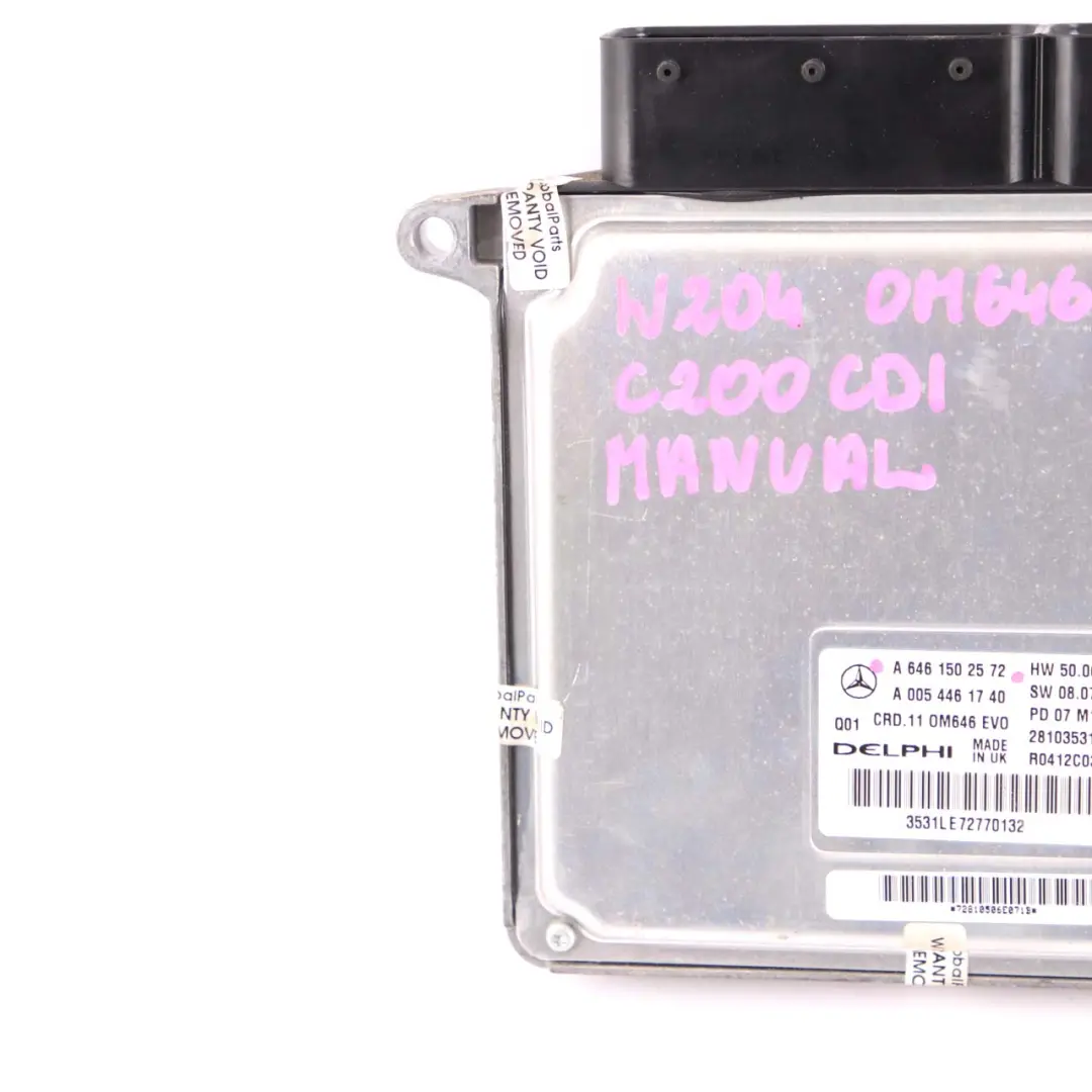 C200 CDI OM646.811 136HP ECU Engine Module Automatic to Mercedes W204 with Part number A6461502572 Mercedes W204 C200 CDI OM646.811 136HP ECU Engine Module Automatic - SKU A6461502572-1 - Part number A6461502572