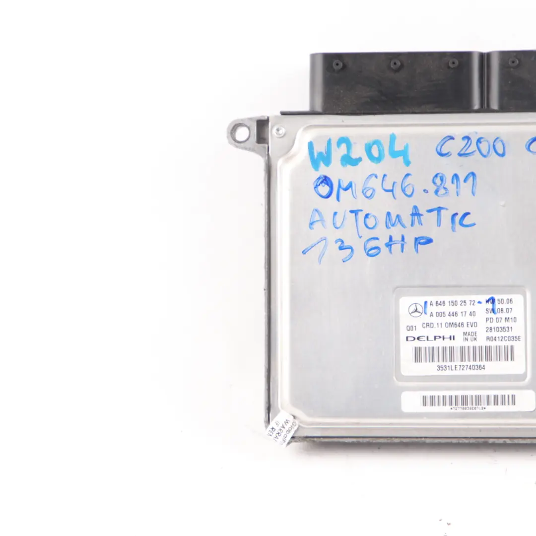 C200 CDI OM646.811 136HP ECU Engine Module Automatic to Mercedes W204 with Part number A6461502572 Mercedes W204 C200 CDI OM646.811 136HP ECU Engine Module Automatic - SKU A6461502572-1 - Part number A6461502572