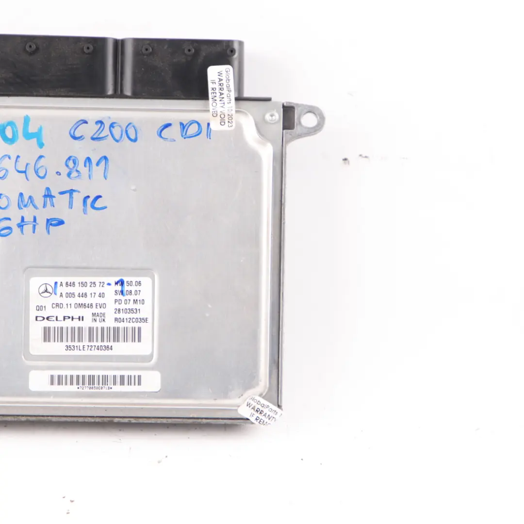 C200 CDI OM646.811 136HP ECU Engine Module Automatic to Mercedes W204 with Part number A6461502572 Mercedes W204 C200 CDI OM646.811 136HP ECU Engine Module Automatic - SKU A6461502572-1 - Part number A6461502572