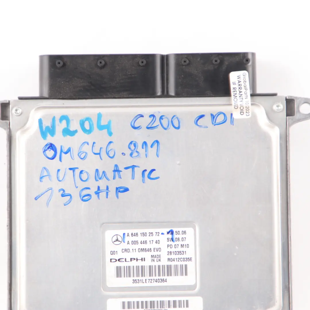 C200 CDI OM646.811 136HP ECU Engine Module Automatic to Mercedes W204 with Part number A6461502572 Mercedes W204 C200 CDI OM646.811 136HP ECU Engine Module Automatic - SKU A6461502572-1 - Part number A6461502572