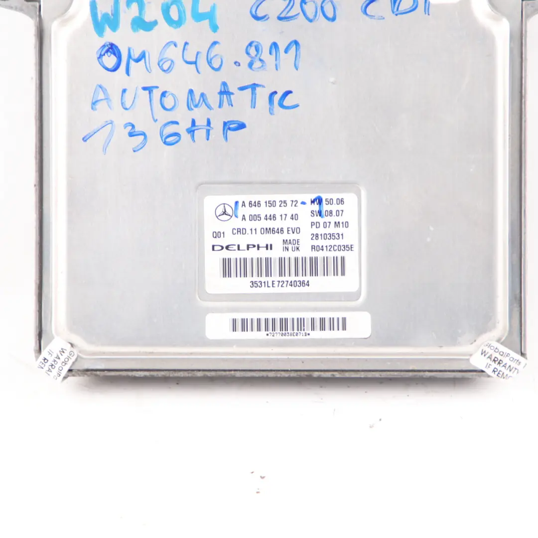 C200 CDI OM646.811 136HP ECU Engine Module Automatic to Mercedes W204 with Part number A6461502572 Mercedes W204 C200 CDI OM646.811 136HP ECU Engine Module Automatic - SKU A6461502572-1 - Part number A6461502572