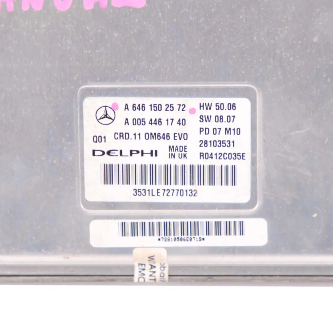 C200CDI OM646 Engine Control Unit Module ECU to Mercedes W204 with Part number A6461502572 Mercedes W204 C200CDI OM646 Engine Control Unit Module ECU - SKU A6461502572 - Part number A6461502572