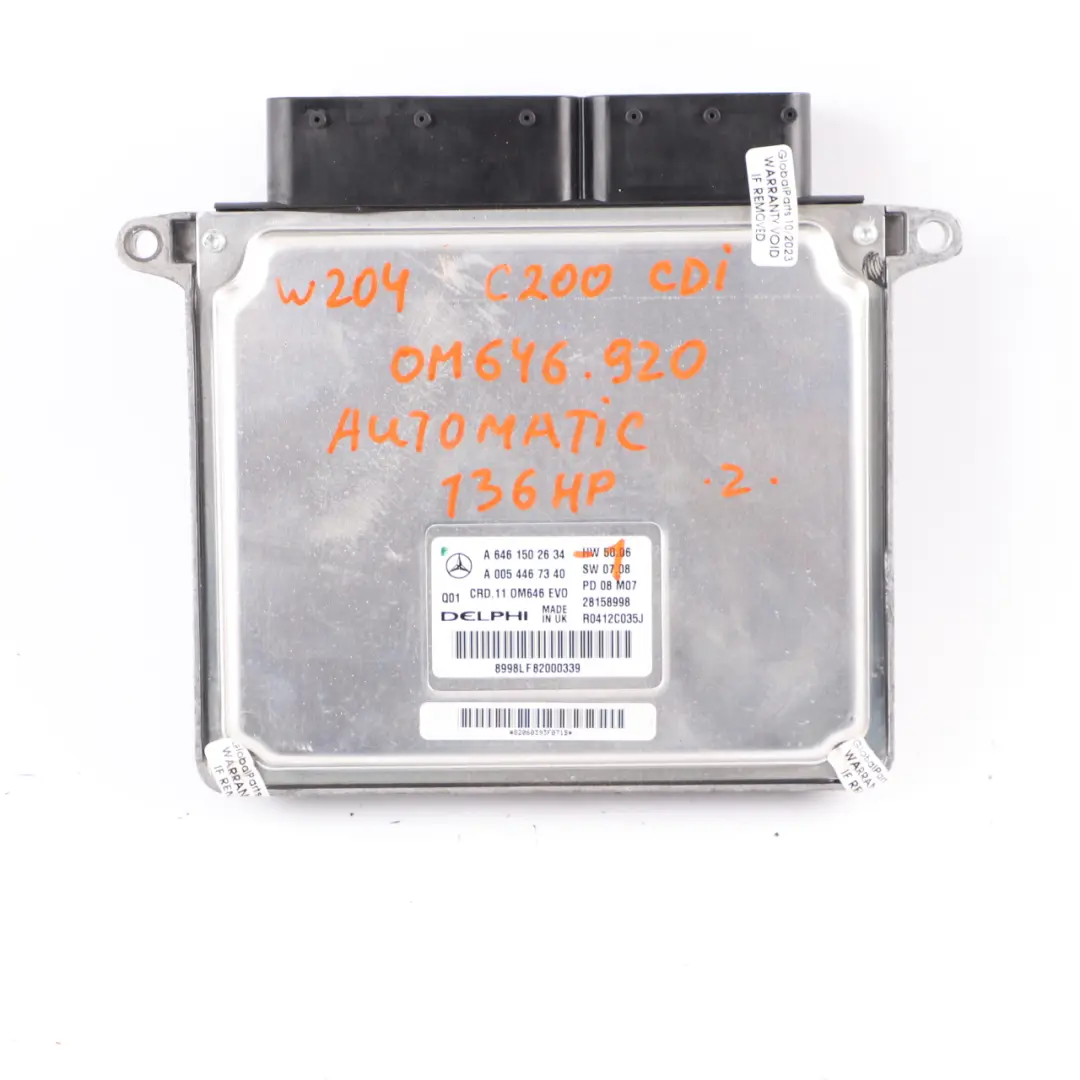 Mercedes W204 C200 CDI OM646.920 136HP Engine ECU Kit Key Lock - SKU A6461502634-1 - Part number A6461502634