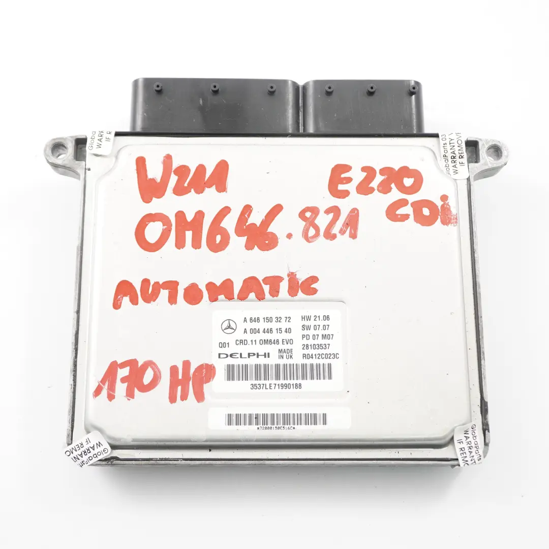 E220 CDI 646.821 170HP motore ECU Kit Blocco chiave per Mercedes W211 con numero di parte A6461503272 Mercedes W211 E220 CDI 646.821 170HP motore ECU Kit Blocco chiave - SKU A6461503272 - Numero di parte A6461503272