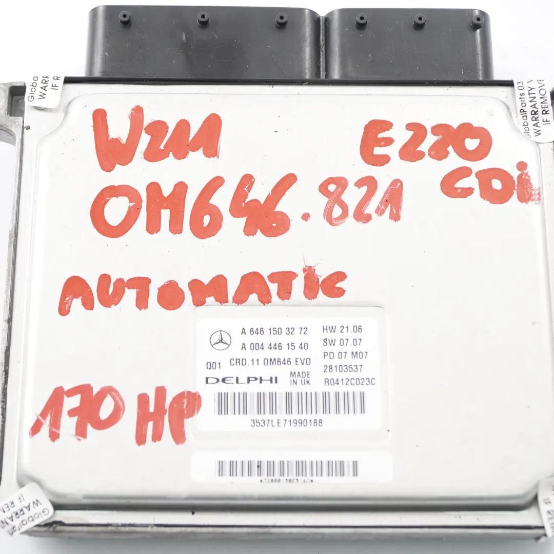E220 CDI 646.821 170HP Motor ECU Kit Cerradura llave para Mercedes W211 con número de pieza A6461503272 Mercedes W211 E220 CDI 646.821 170HP Motor ECU Kit Cerradura llave - SKU A6461503272 - Número de pieza A6461503272
