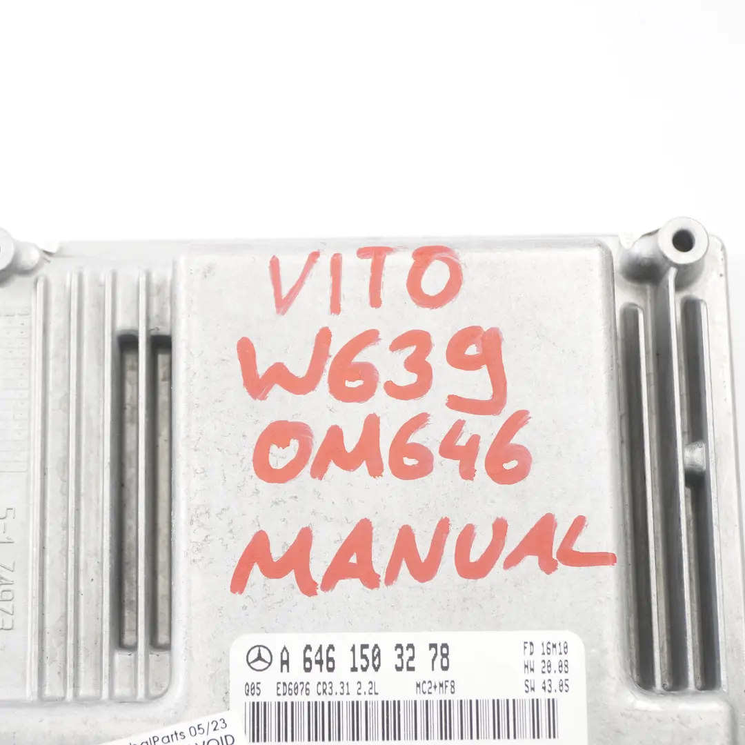 OM646.982 109HP Motor Módulo ECU Unidad Manual para Mercedes Vito W639 con número de pieza A6461503278 Mercedes Vito W639 OM646.982 109HP Motor Módulo ECU Unidad Manual - SKU A6461503278 - Número de pieza A6461503278