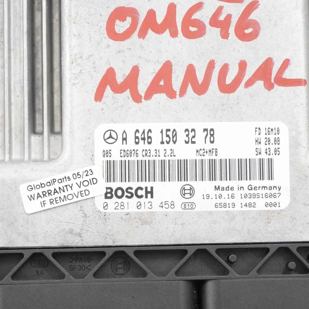 Mercedes Vito W639 OM646.982 109HP Engine Module ECU Unit Manual - SKU A6461503278 - Part number A6461503278