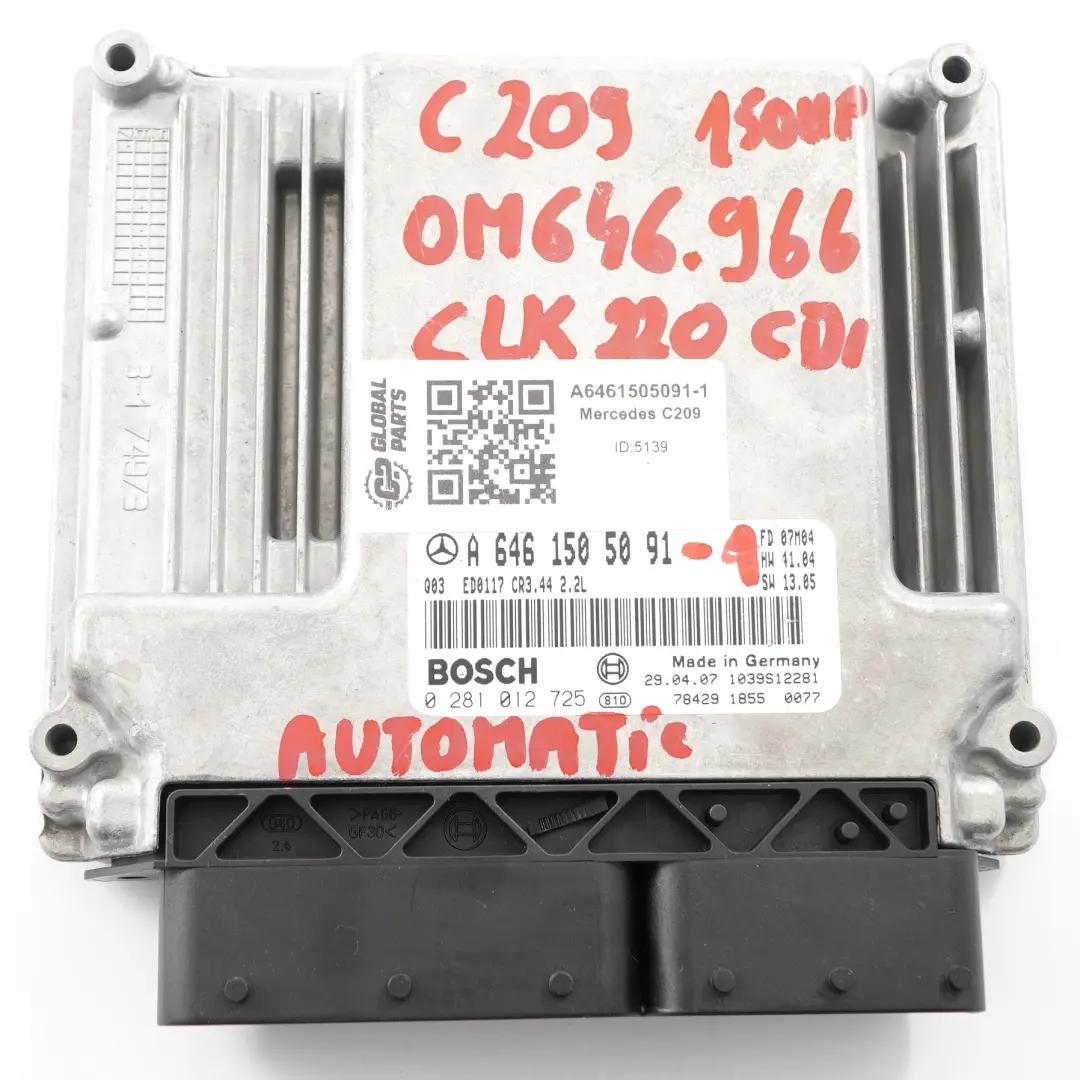CLK220 CDI 646.966 Motore ECU Kit Chiavi Blocco per Mercedes C209 con numero di parte A6461505091 Mercedes C209 CLK220 CDI 646.966 Motore ECU Kit Chiavi Blocco - SKU A6461505091-1 - Numero di parte A6461505091