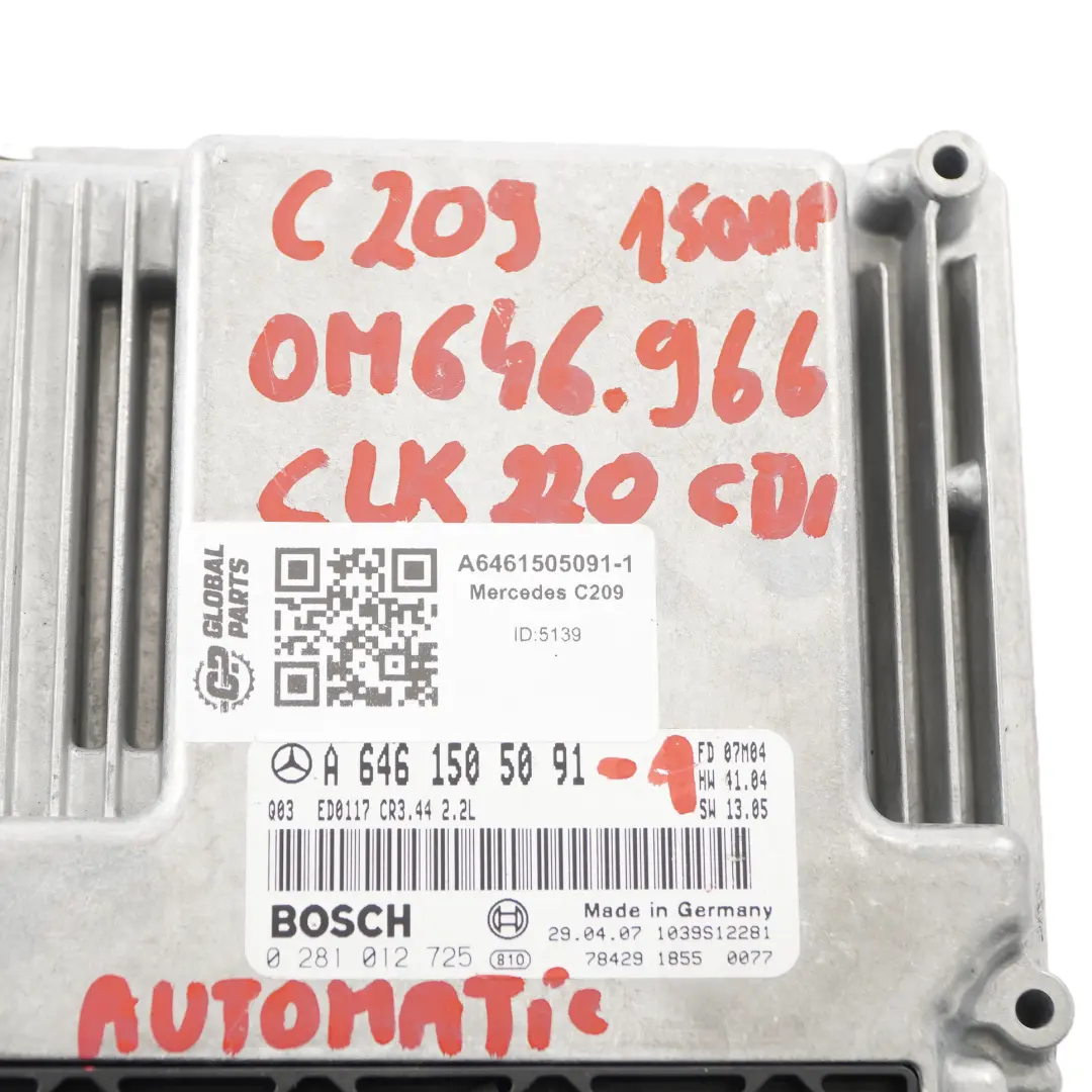 CLK220 CDI 646.966 Motor ECU Kit Schlüssel Schloss für Mercedes C209 mit Teilenummer A6461505091 Mercedes C209 CLK220 CDI 646.966 Motor ECU Kit Schlüssel Schloss - SKU A6461505091-1 - Teilenummer A6461505091