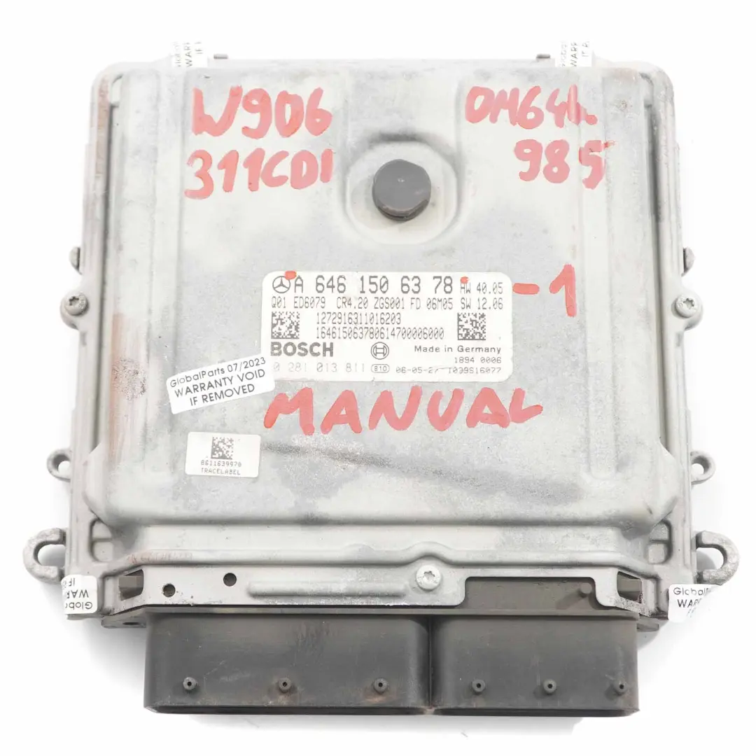 311CDI OM646.985 109HP Engine Unit Module ECU Manual to Mercedes W906 with Part number A6461506378 Mercedes W906 311CDI OM646.985 109HP Engine Unit Module ECU Manual - SKU A6461506378-1 - Part number A6461506378