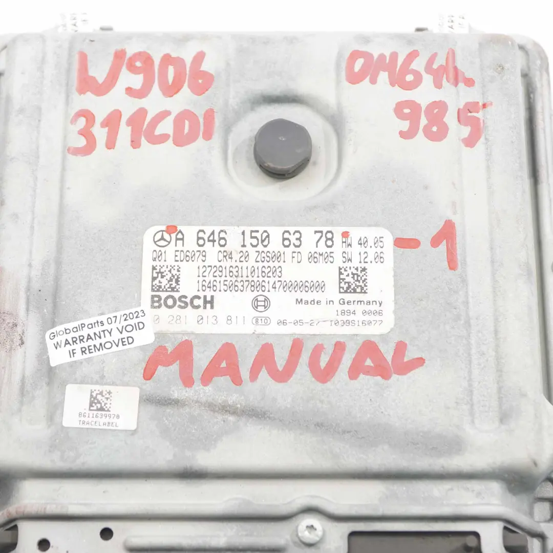 311CDI OM646.985 109HP Motor Módulo Unidad ECU Manual para Mercedes W906 con número de pieza A6461506378 Mercedes W906 311CDI OM646.985 109HP Motor Módulo Unidad ECU Manual - SKU A6461506378-1 - Número de pieza A6461506378