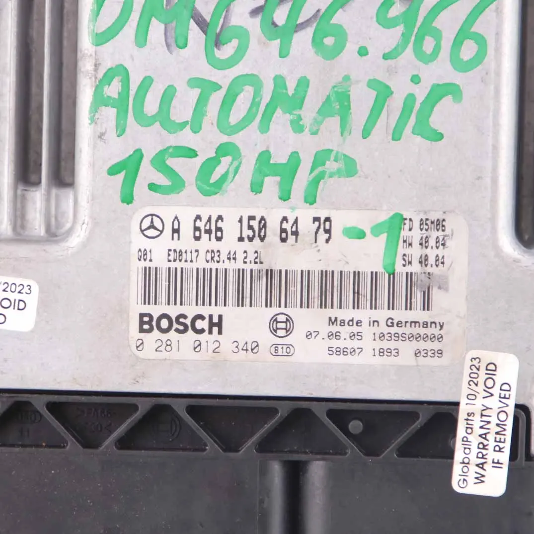 M646.966 150HP Engine ECU Kit + Key + Lock to Mercedes C209 220 CDI with Part number A6461506479 Mercedes C209 220 CDI M646.966 150HP Engine ECU Kit + Key + Lock - SKU A6461506479-1 - Part number A6461506479