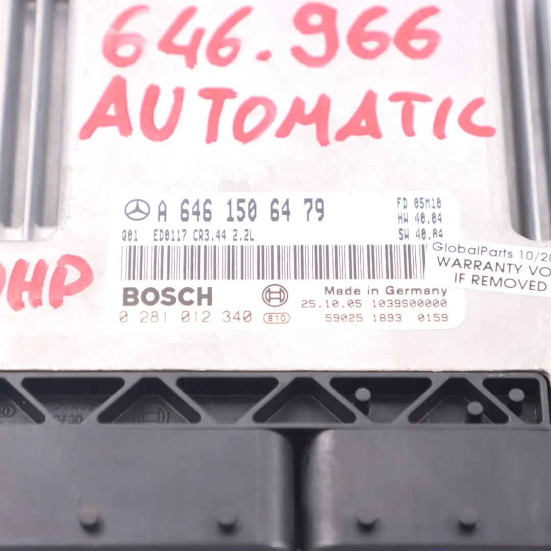 M646.966 150HP Unidad Motor ECU Automático para Mercedes C209 220 CDI con número de pieza A6461506479 Mercedes C209 220 CDI M646.966 150HP Unidad Motor ECU Automático - SKU A6461506479 - Número de pieza A6461506479