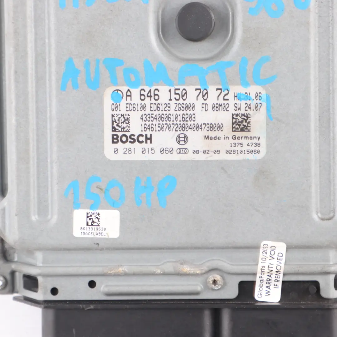 OM646.980 150HP Engine Module ECU Kit Key Lock to Mercedes W639 115 CDI with Part number A6461507072 Mercedes W639 115 CDI OM646.980 150HP Engine Module ECU Kit Key Lock - SKU A6461507072-1 - Part number A6461507072
