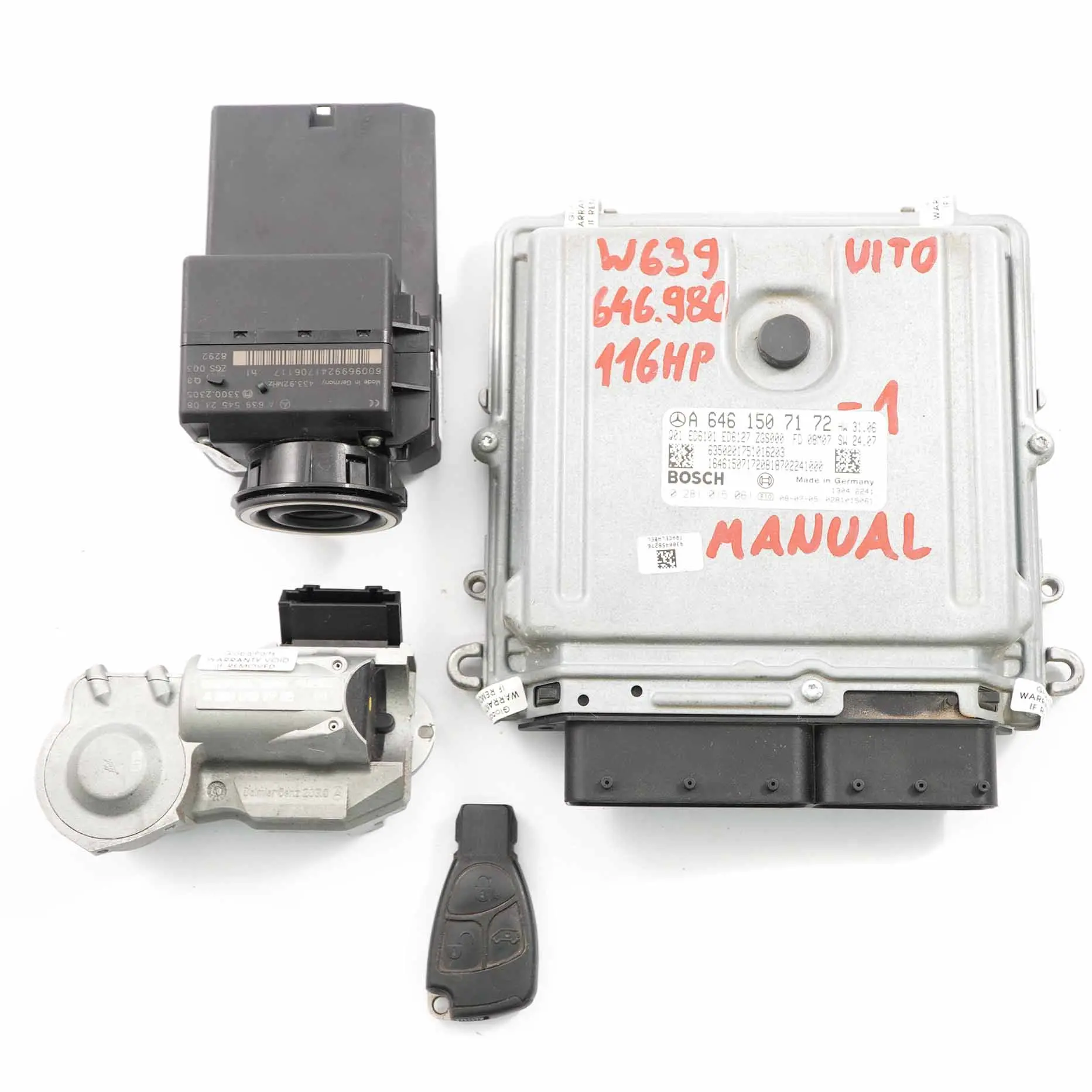 Mercedes W639 Vito OM646.980 116HP Engine Module ECU Kit A6461507172 Key Lock