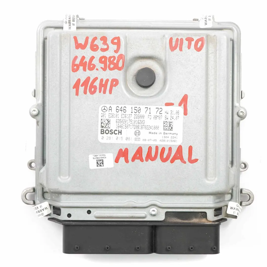 OM646.980 116HP Motor Módulo ECU Kit Serrure Clé para Mercedes W639 Vito con número de pieza A6461507172 Mercedes W639 Vito OM646.980 116HP Motor Módulo ECU Kit Serrure Clé - SKU A6461507172-1 - Número de pieza A6461507172