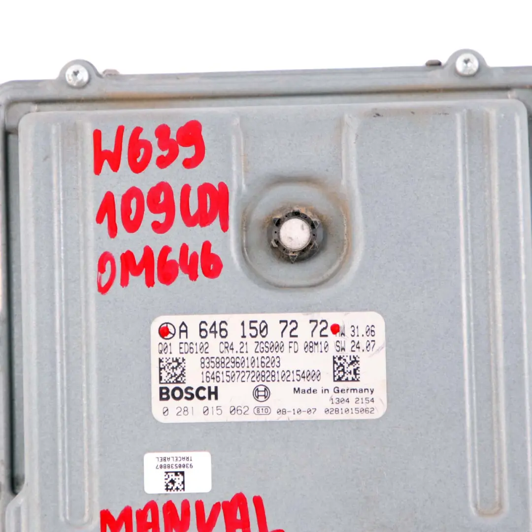 Mercedes W639 Vito 109 CDI OM646 Motor Modulo Unidad ECU Manual - SKU A6461507272 - Número de pieza A6461507272