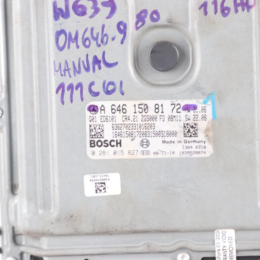 116HP 646.980 Engine Unit ECU Kit Key Lock Manual to Mercedes Vito W639 with Part number A6461508172 Mercedes Vito W639 116HP 646.980 Engine Unit ECU Kit Key Lock Manual - SKU A6461508172-1 - Part number A6461508172