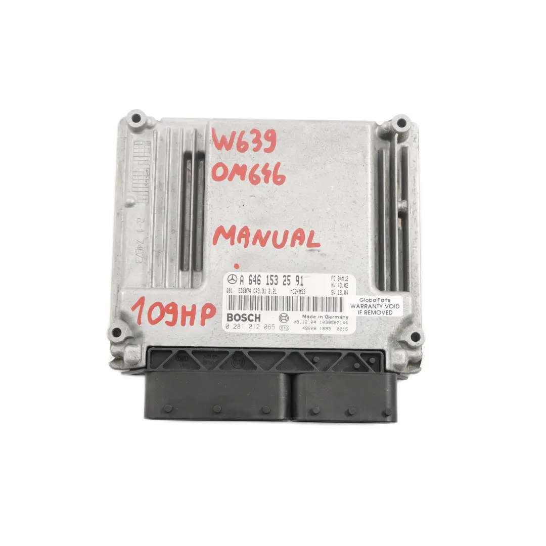 OM646 Motorsteuergerät Steuergerät ECU für Mercedes W639 Vito 111 CDI mit Teilenummer A6461532591 Mercedes W639 Vito 111 CDI OM646 Motorsteuergerät Steuergerät ECU - SKU A6461532591 - Teilenummer A6461532591