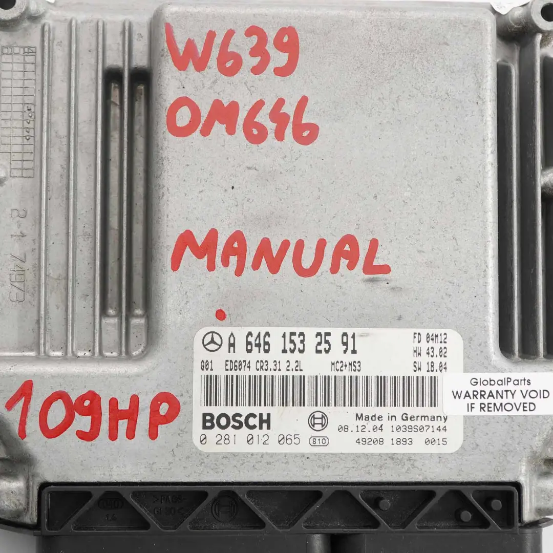 Mercedes W639 Vito 111 CDI OM646 Engine Unit Module ECU Manual - SKU A6461532591 - Part number A6461532591