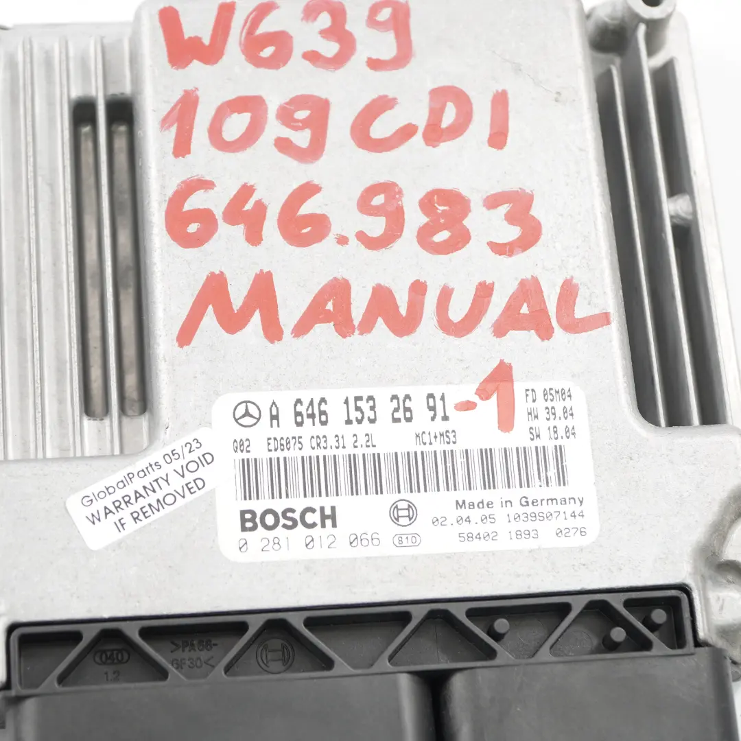 Mercedes Vito W639 109 CDI OM646.983 88HP Module moteur Kit ECU - SKU A6461532691-1 - Numéro de pièce A6461532691