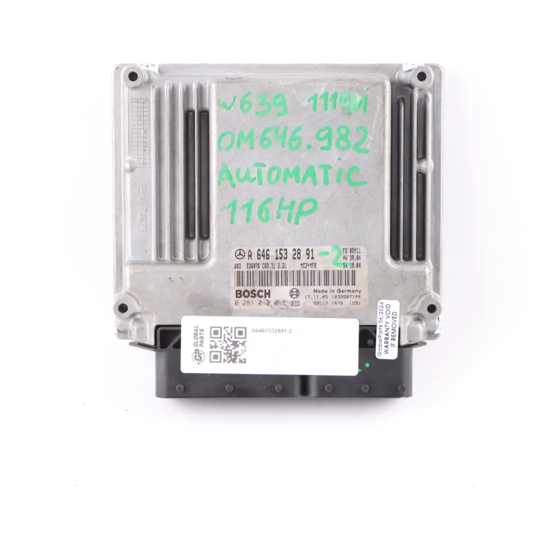 646.982 116HP Engine ECU Kit Key Lock to Mercedes Vito W639 111 CDI with Part number A6461532891 Mercedes Vito W639 111 CDI 646.982 116HP Engine ECU Kit Key Lock - SKU A6461532891-2 - Part number A6461532891