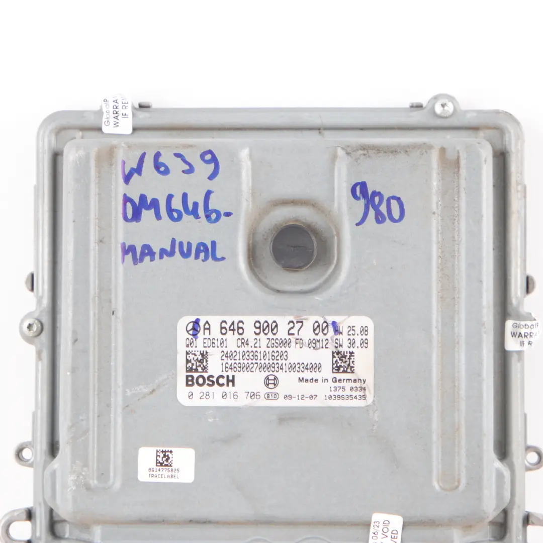 OM646.980 Engine Control Unit ECU Module Manual to Mercedes Vito W639 with Part number A6469002700 Mercedes Vito W639 OM646.980 Engine Control Unit ECU Module Manual - SKU A6469002700 - Part number A6469002700