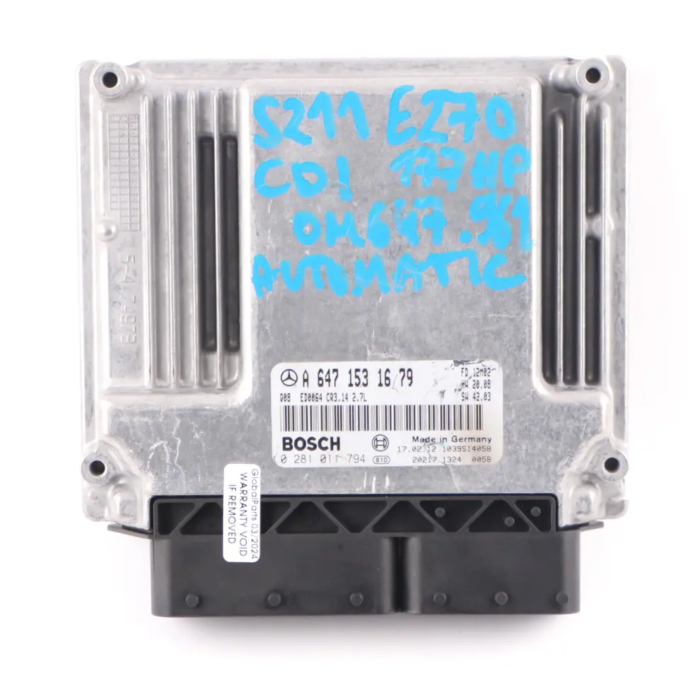 Mercedes W211 E270 CDI 647.961 177HP Engine Unit ECU Kit Key Lock - SKU A6471531679-1 - Part number A6471531679