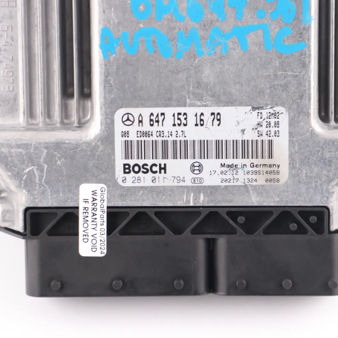 Mercedes W211 E270 CDI 647.961 177HP Engine Unit ECU Kit Key Lock - SKU A6471531679-1 - Part number A6471531679