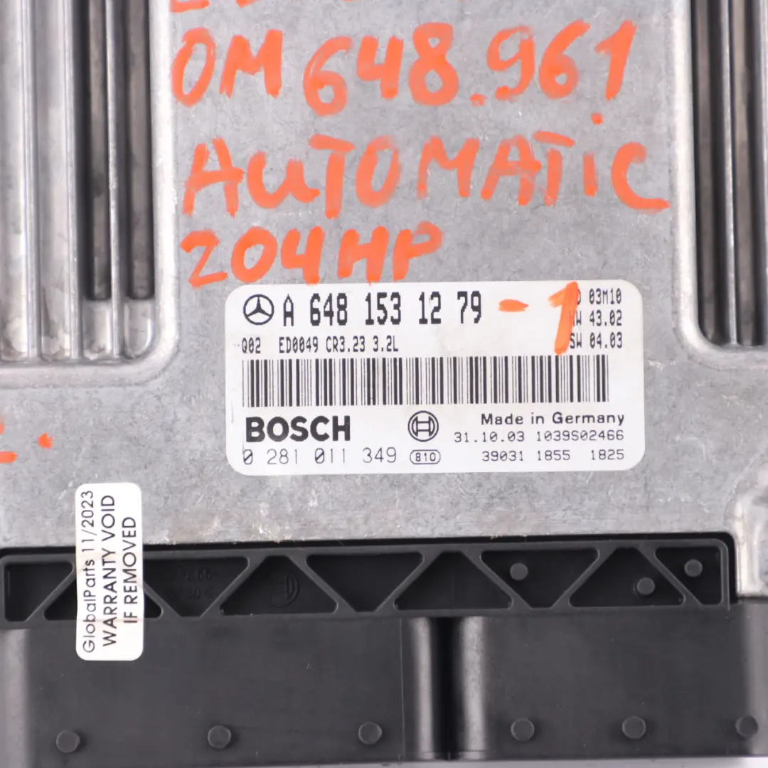 Mercedes W211 S320 CDI 648.961 204HP Engine Control Unit ECU Kit Key - SKU A6481531279-1 - Part number A6481531279