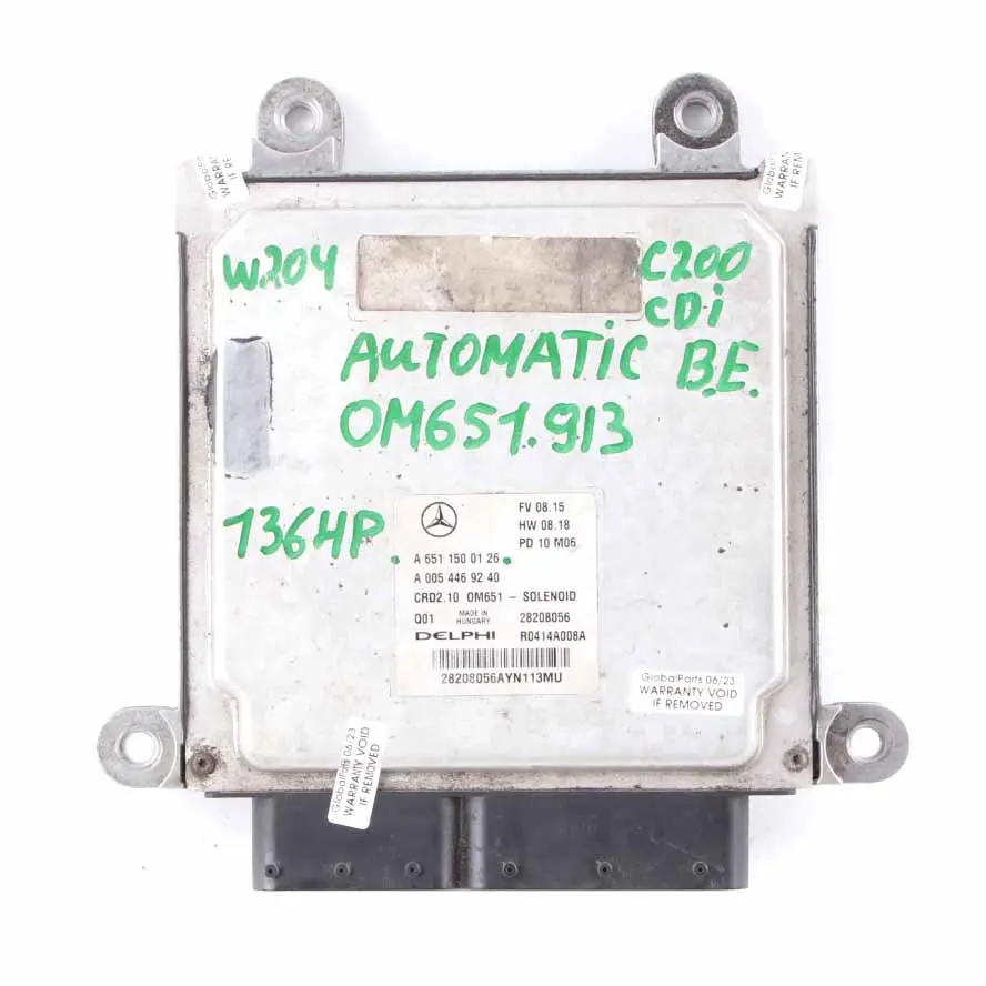 Mercedes W204 C200CDI BlueEFFICIENCY OM651.913 Módulo ECU Motor A6511500126