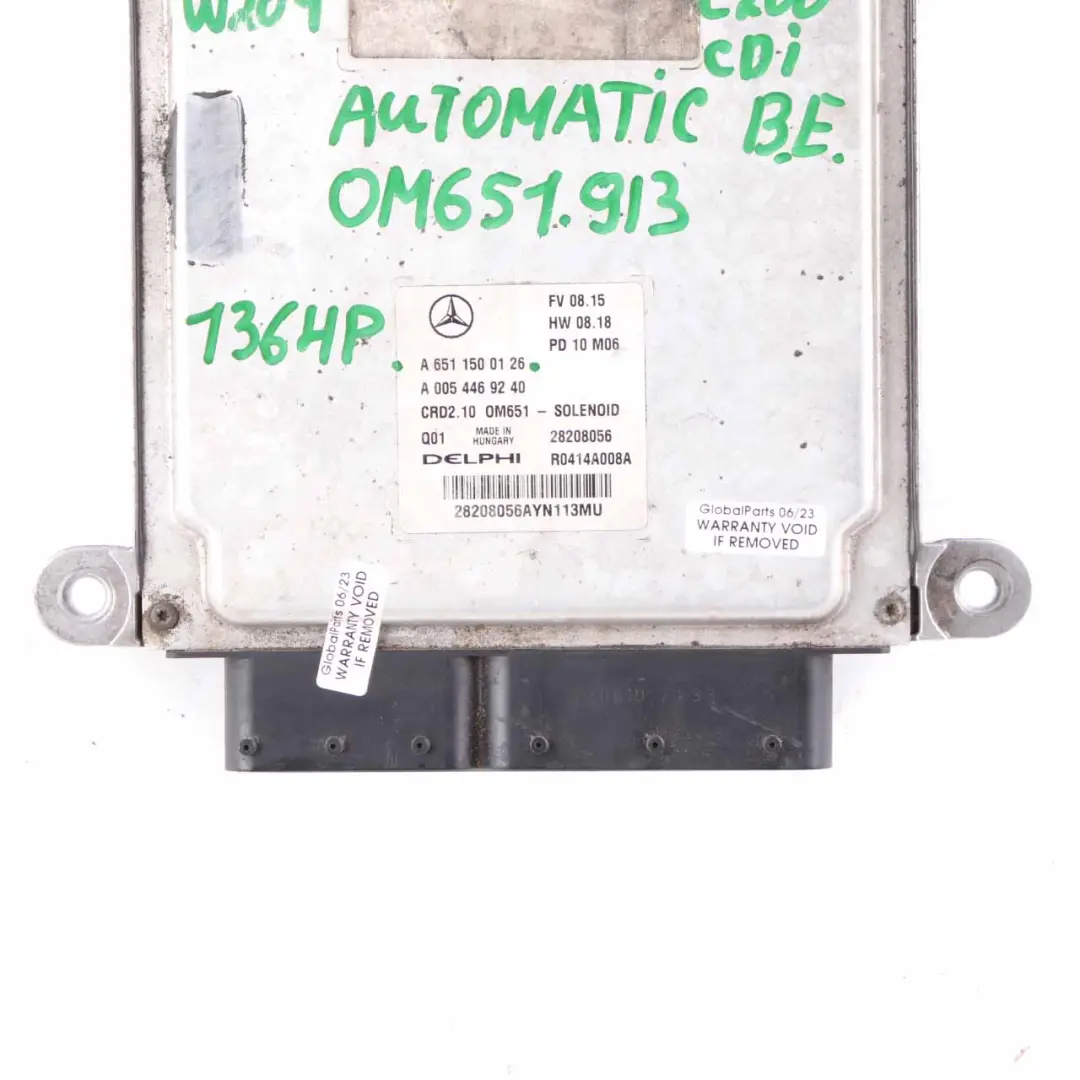 Mercedes W204 C200CDI BlueEFFICIENCY OM651.913 Módulo ECU Motor - SKU A6511500126 - Número de pieza A6511500126