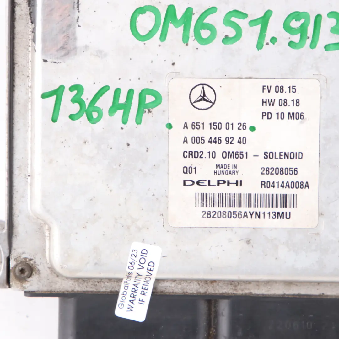 C200CDI BlueEFFICIENCY OM651.913 Módulo ECU Motor para Mercedes W204 con número de pieza A6511500126 Mercedes W204 C200CDI BlueEFFICIENCY OM651.913 Módulo ECU Motor - SKU A6511500126 - Número de pieza A6511500126