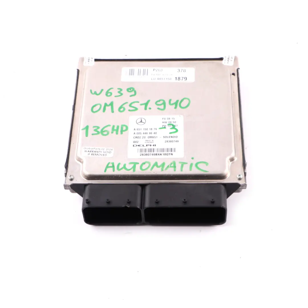 OM651.940 113 CDI 136HP Modulo Motore ECU Automatico per Mercedes W639 con numero di parte A6511501879 Mercedes W639 OM651.940 113 CDI 136HP Modulo Motore ECU Automatico - SKU A6511501879-3 - Numero di parte A6511501879