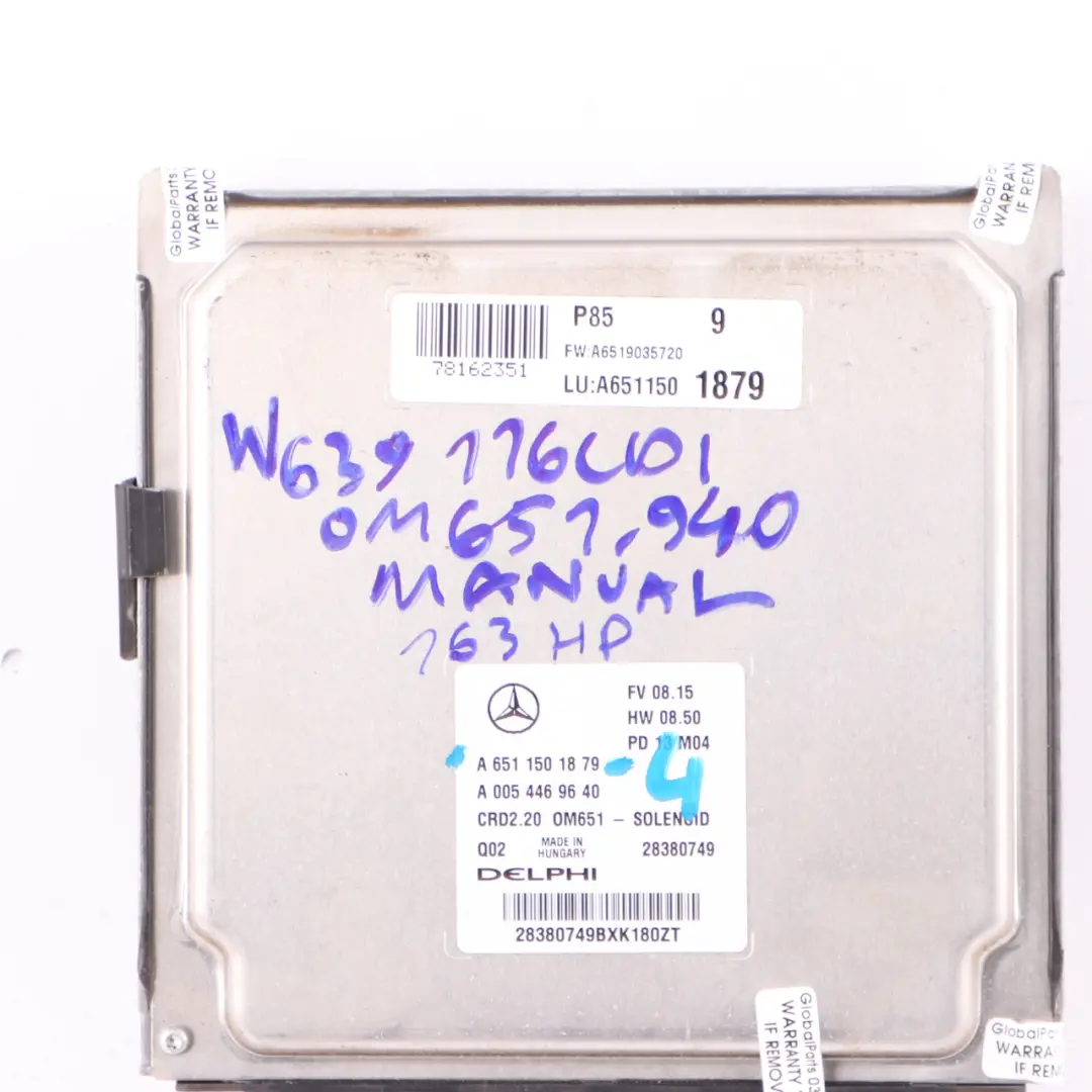 651.940 116 CDI 163HP Engine Module ECU Manual to Mercedes Vito W639 with Part number A6511501879 Mercedes Vito W639 651.940 116 CDI 163HP Engine Module ECU Manual - SKU A6511501879-4 - Part number A6511501879