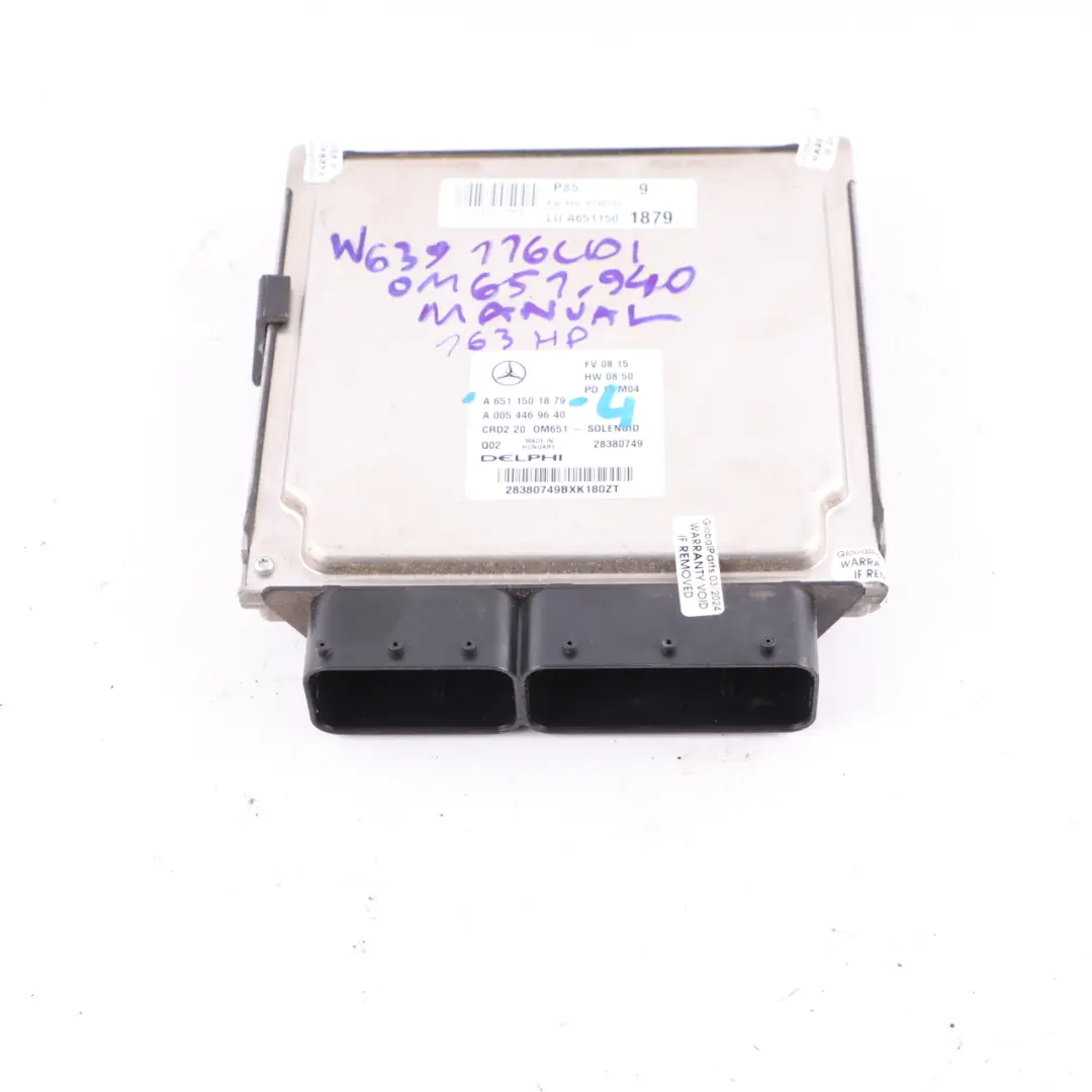 Mercedes Vito W639 651.940 116 CDI 163HP Engine Module ECU Manual - SKU A6511501879-4 - Part number A6511501879