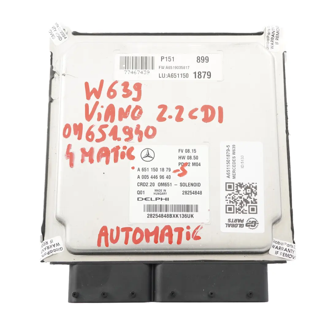 Mercedes Vito W639 2.2 CDI 651.940 4-Matic ECU Kit Engine Key Lock - SKU A6511501879-5 - Part number A6511501879